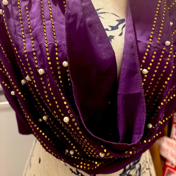 VTG Beaded & Stoned Scarf Wrap Bead Detailing Rhinestone - Picture 7 of 7
